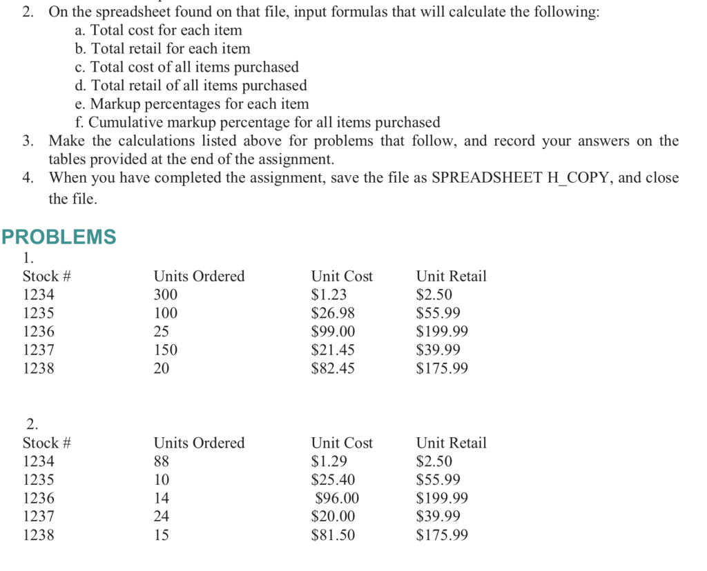2. On the spreadsheet found on that file, input