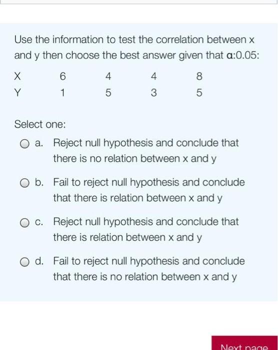 Use the information to test the correlation