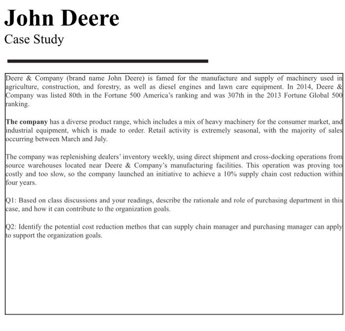 please use ur own words Deere \& Company (brand