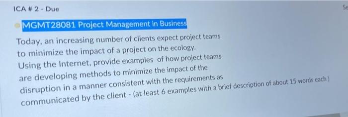 MGMT28081 Project Management in Business Today,