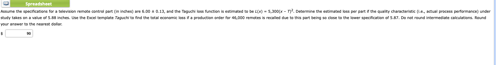 EB Spreadsheet Assume the specifications for a