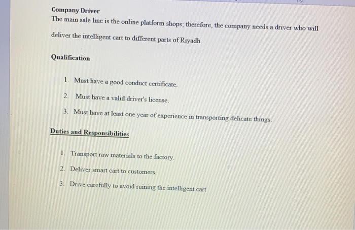 Write resume for the company driver and use the