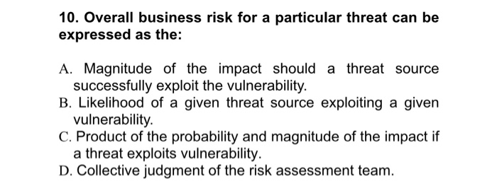 10. Overall business risk for a particular threat