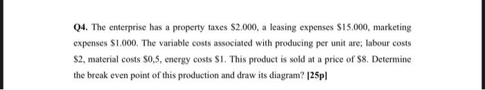 Q4. The enterprise has a property taxes $2.000, a