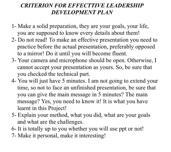 CRITERION FOR EFFECTTIVE LEADERSHIP DEVELOPMENT