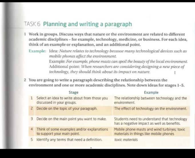 TASK 6 Planning and writing a paragraph 1 Work in