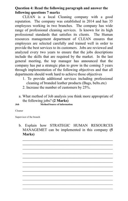 Question 4: Read the following paragraph and