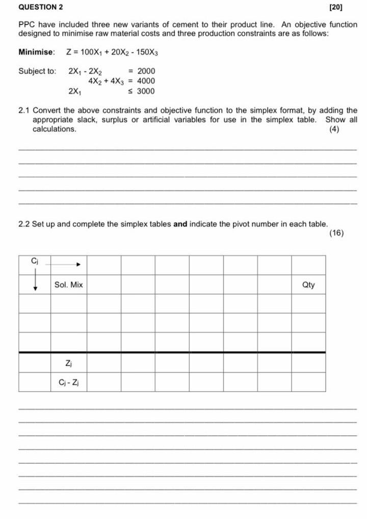 question 2.part 2.1-2.2 QUESTION 2 [20] PPC have