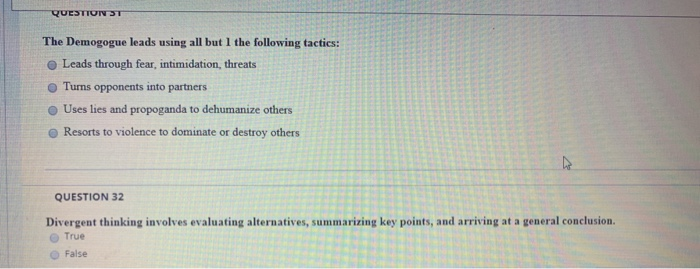 QUESTION ST The Demogogue leads using all but I