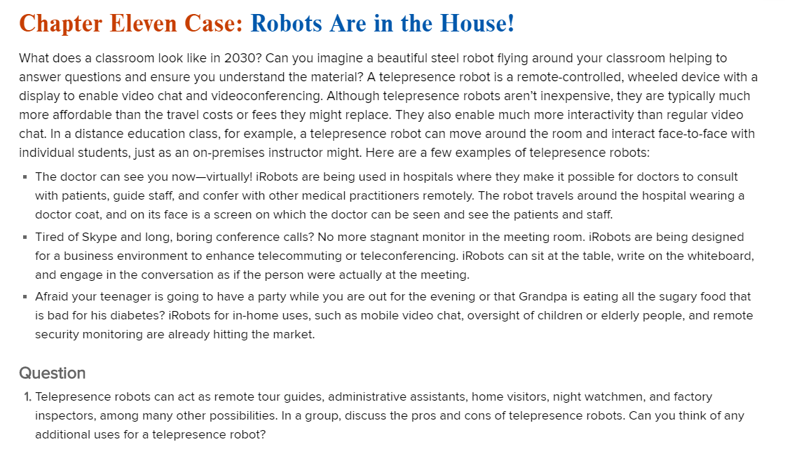Chapter Eleven Case: Robots Are in the House!