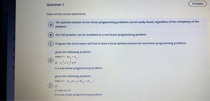 Question 1 10 Points Select all the correct