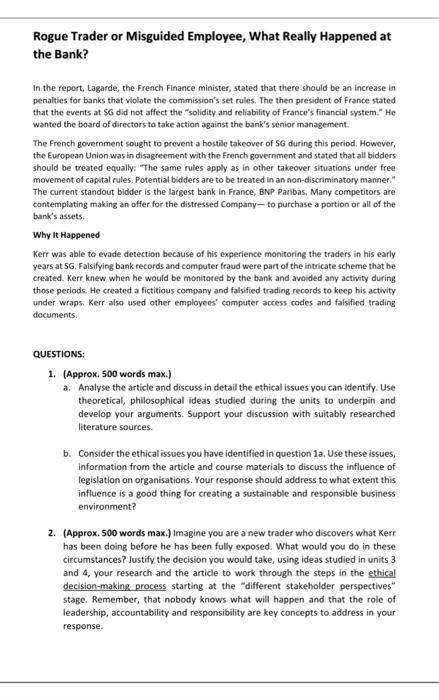 SUBJECT : ETHICS IN BUSINESS ! PLEASE ANSWER THE