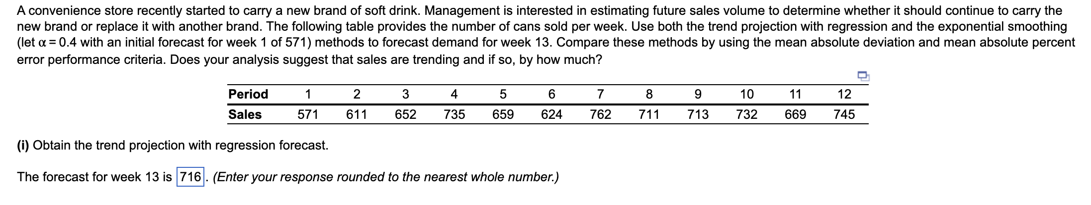The answer is NOT 716 A convenience store