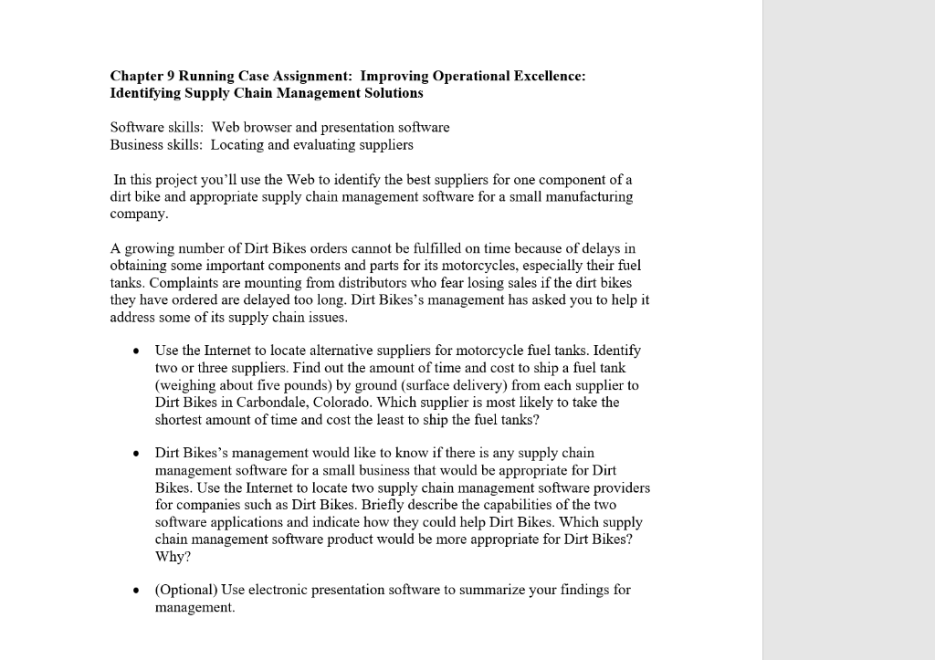 Chapter 9 Running Case Assignment: Improving