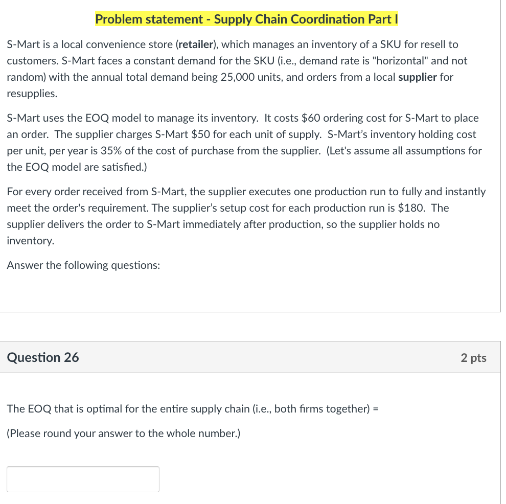 Problem statement - Supply Chain Coordination