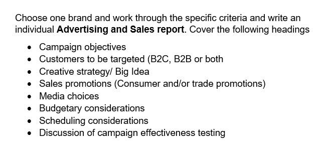 Choose one brand and work through the specific