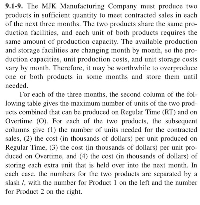 9.1-9. The MJK Manufacturing Company must produce