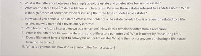 1. What is the difference between a fee simple
