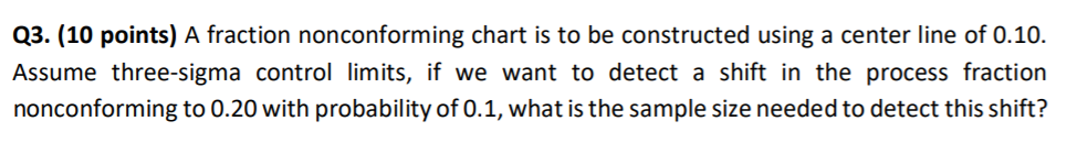 Q3. (10 points) A fraction nonconforming chart is