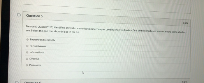 Question 5 Nelson & Quick (2019) identified