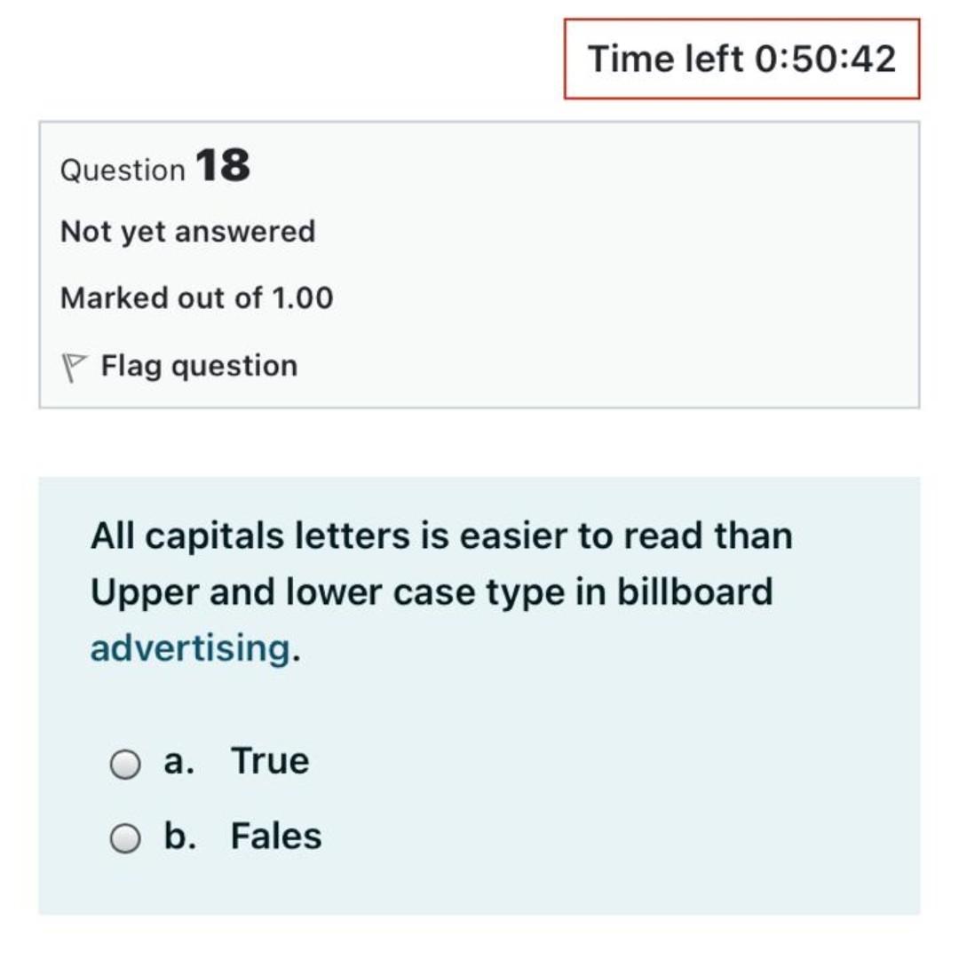 Time left 0:50:50 Question 17 Not yet answered
