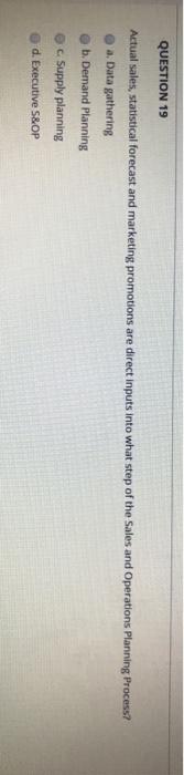 QUESTION 19 Actual sales, statistical forecast