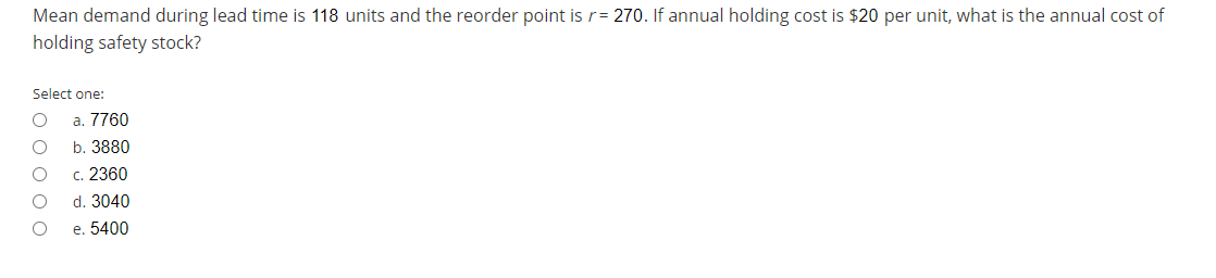 Mean demand during lead time is 118 units and the