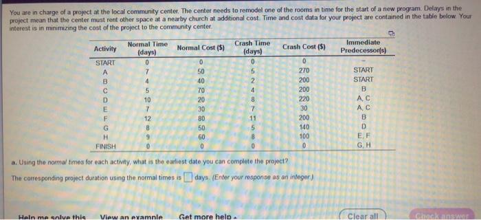 You are in charge of a project at the local