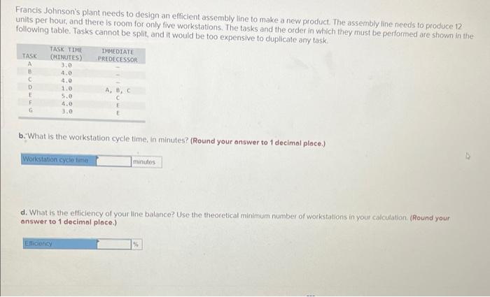 Francis Johnson's plant needs to design an