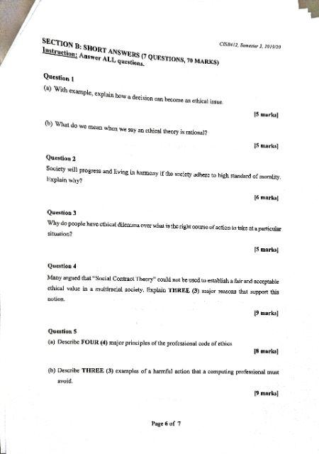 CISB412, Semester 1, 2019/20 SECTION B: SHORT