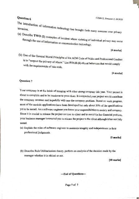 CISB412, Semester 1, 2019/20 SECTION B: SHORT