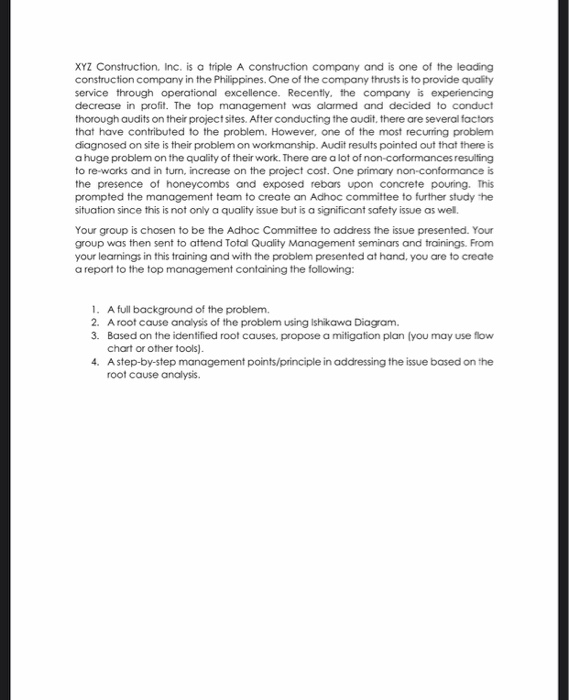 XYZ Construction, Inc. is a triple A construction