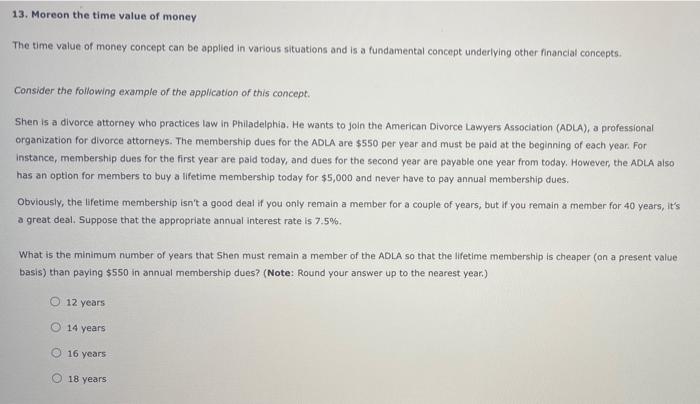 13. Moreon the time value of money The time value