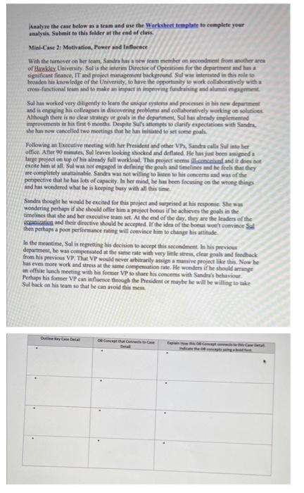 Analyze the case below as a team and use the