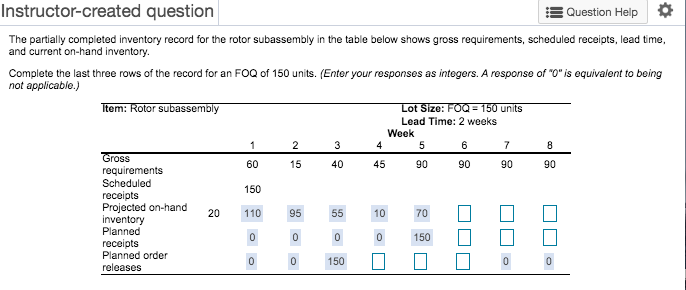 Instructor-created question Question Help The