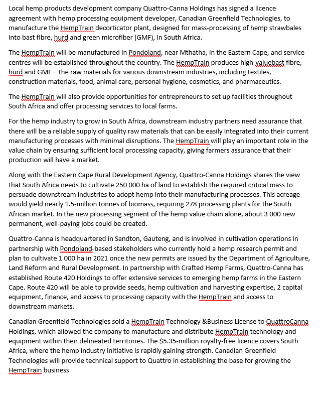 Questionnaire design 1. Quattro-Canna Holdings