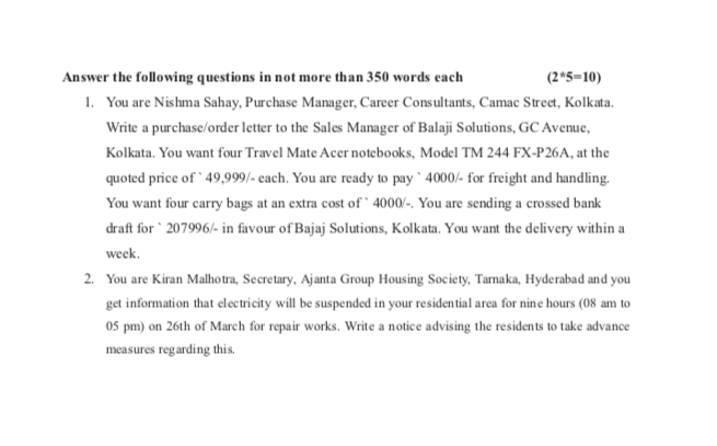 Answer the following questions in not more than