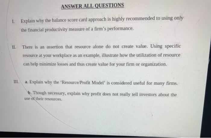 ANSWER ALL QUESTIONS 1. Explain why the balance