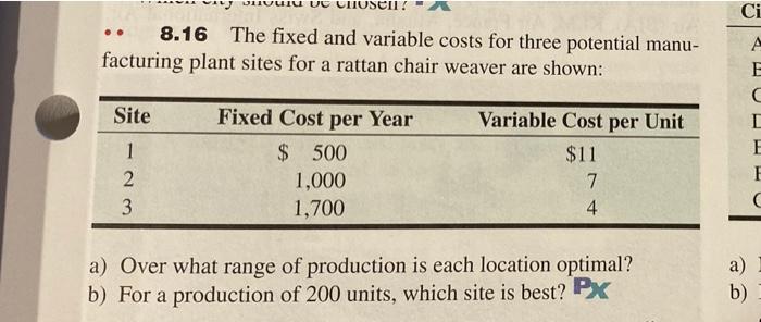 LUOSE! Ci .. 8.16 The fixed and variable costs