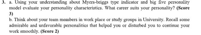 3. a. Using your understanding about Myers-briggs