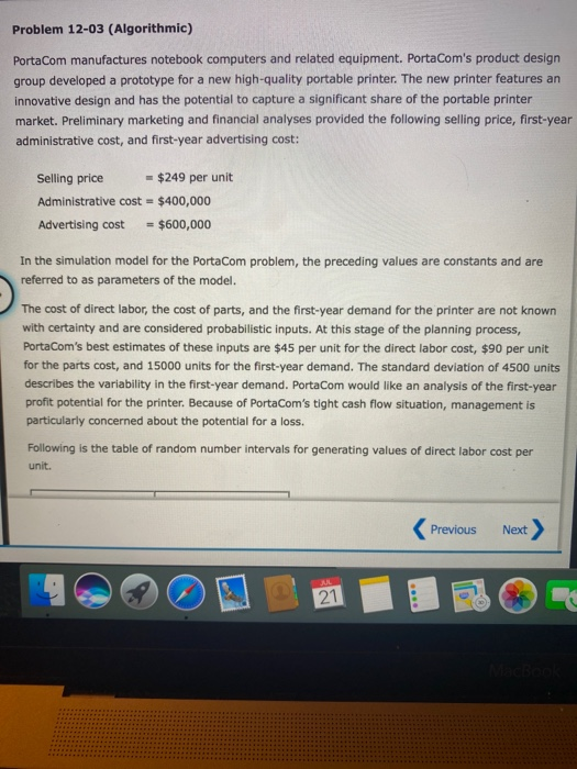 appendix B Problem 12-03 (Algorithmic) Porta Com