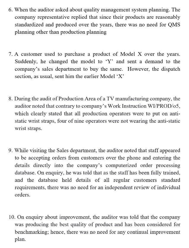 Quality Management Systems And Auditing Questions