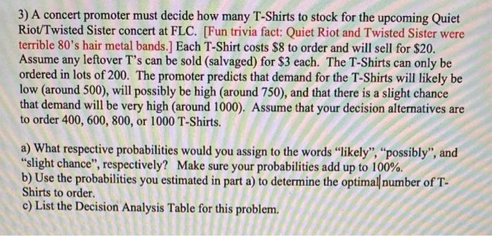 3) A concert promoter must decide how many