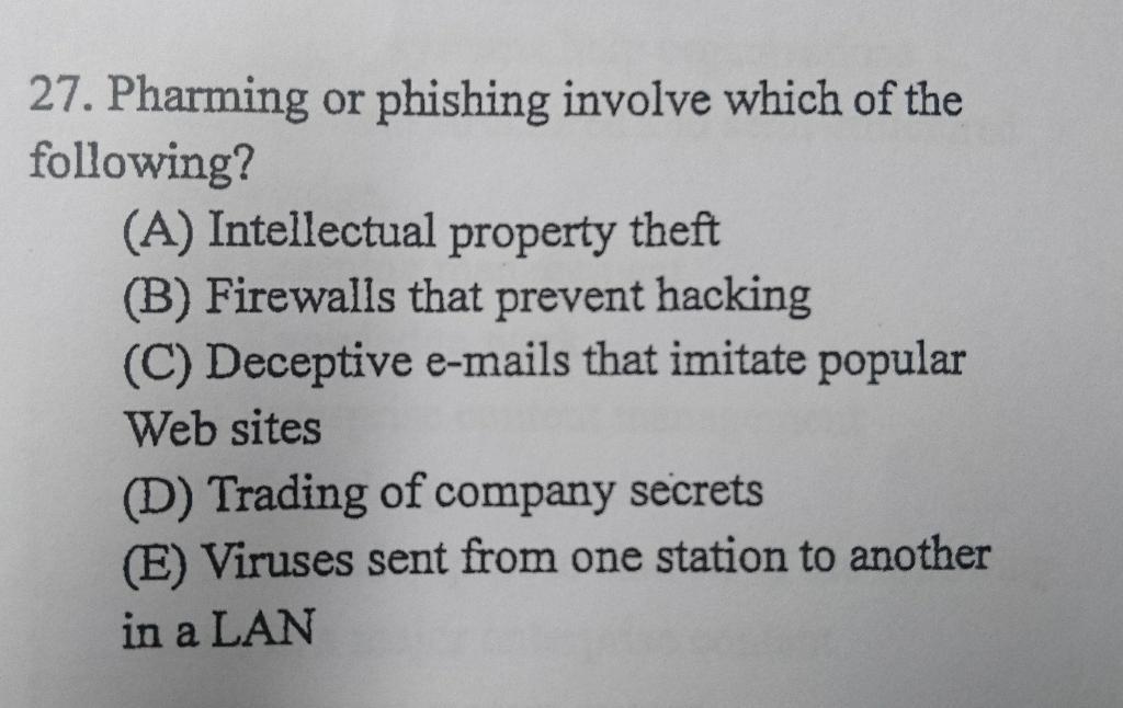27. Pharming or phishing involve which of the