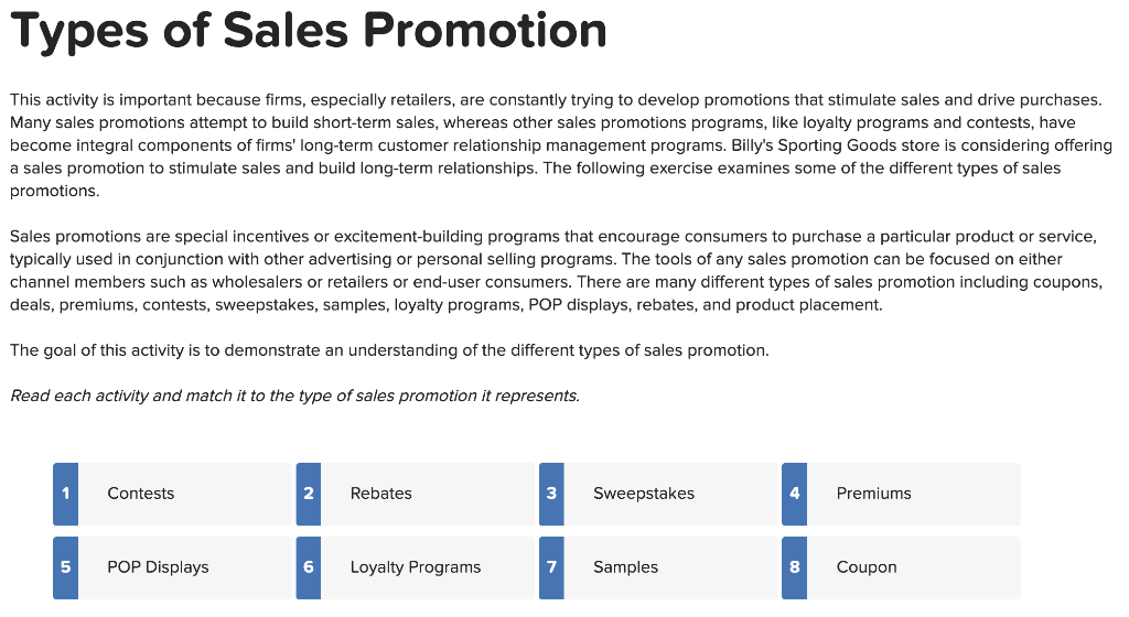 Types of Sales Promotion This activity is