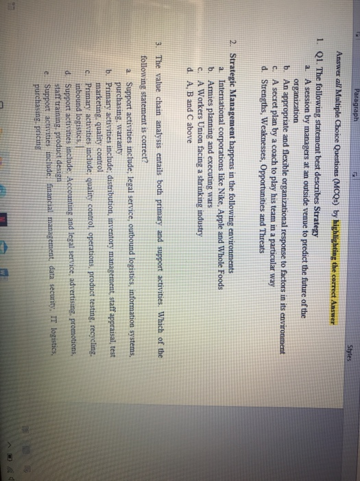 Paragraph Styles Answer all Multiple Choice