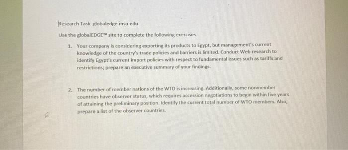 Research Task globaledge.msu.edu Use the