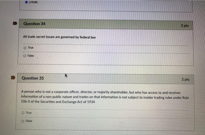 a frolic Question 34 2 pts All trade secret