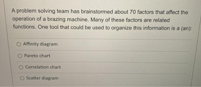 A problem solving team has brainstormed about 70
