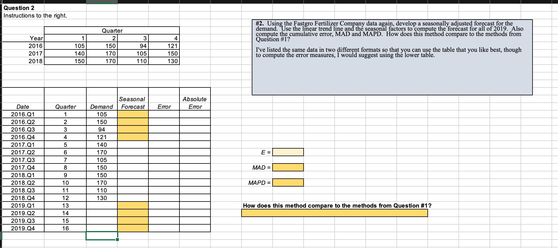 Question 2 Instructions to the right. 1 Year 2016